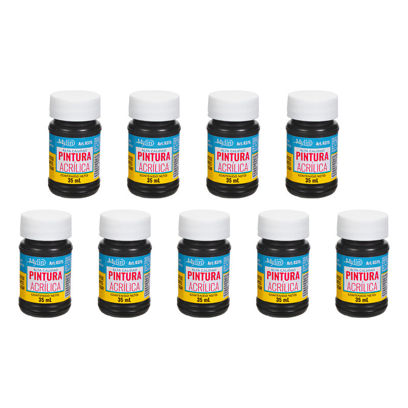 Pintura Acrílica Alta Calidad Color Negro 9 Pz De 35ml Negro