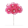Ramito De 6 Rosas Con Perlas Color Fiusha De 10cm 12 Pz Fiusha
