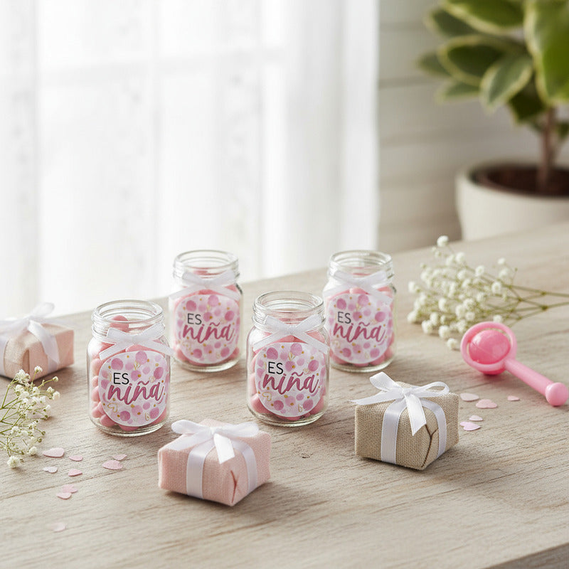 Etiqueta Rosa Para Baby Shower Es Niña De 4.5x4.5cm 24 Pz Rosa