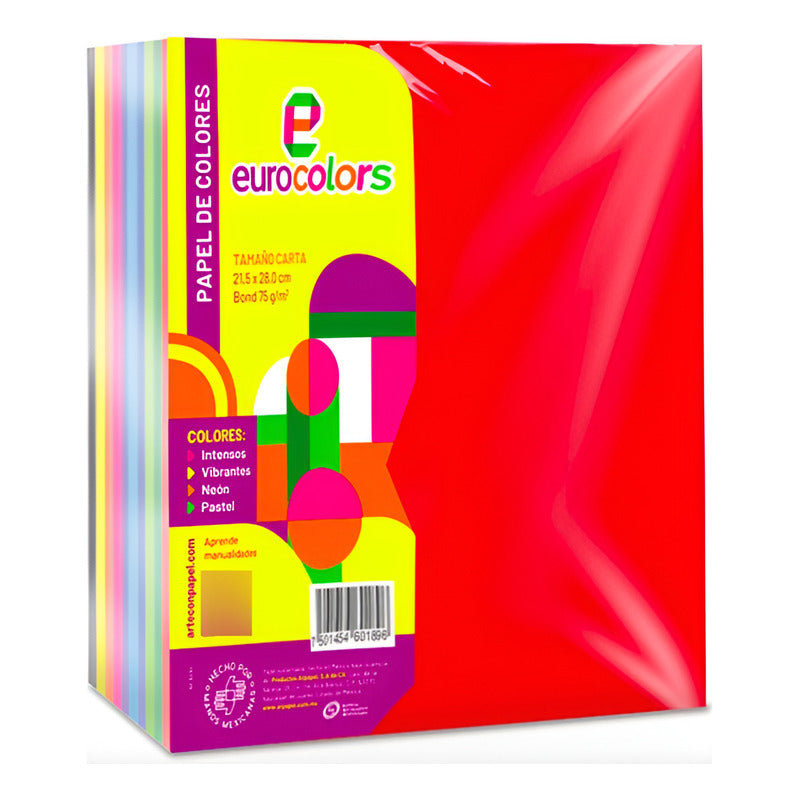 Papel Bond Carta Eurocolors Colores Surtidos 500 Hojas Varios