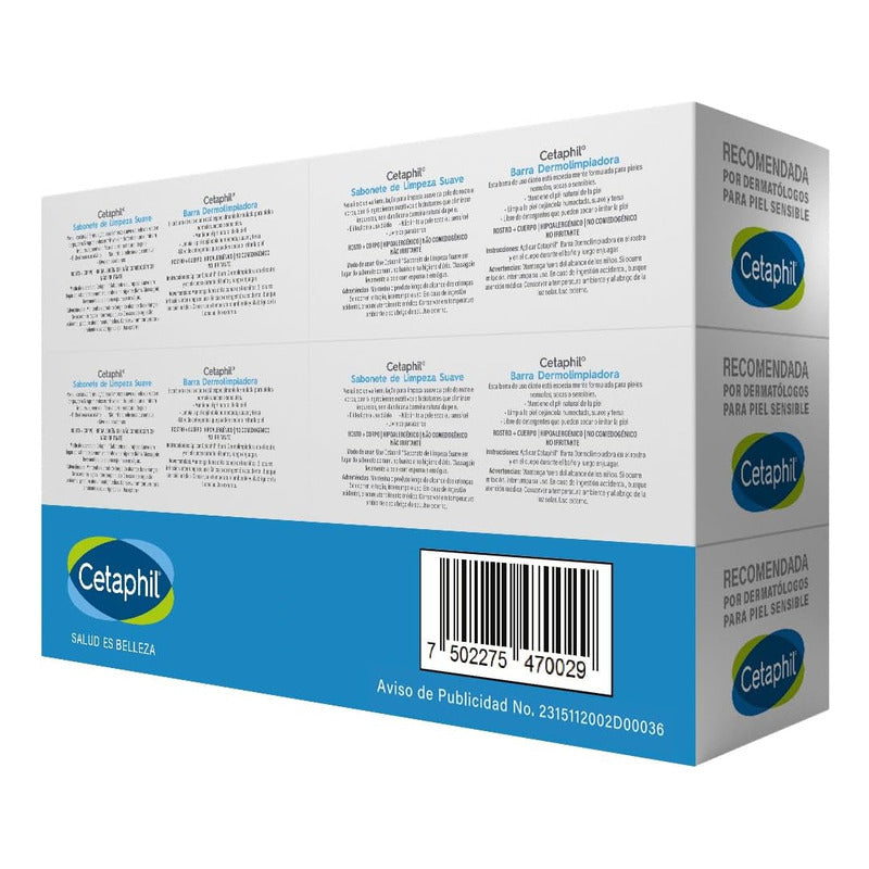 Jabon Corporal En Barra, Cetaphil, 6 Pzs De 127g C/u