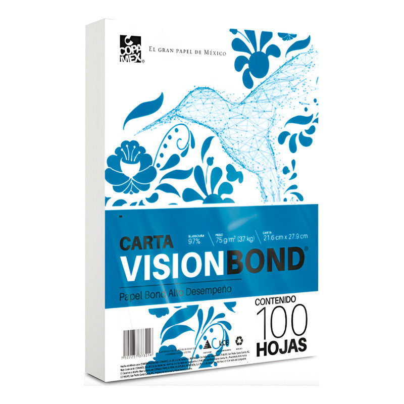 Papel Bond Carta Copamex Vision Bond Paq 100 Hojas Blancas Color Blanco