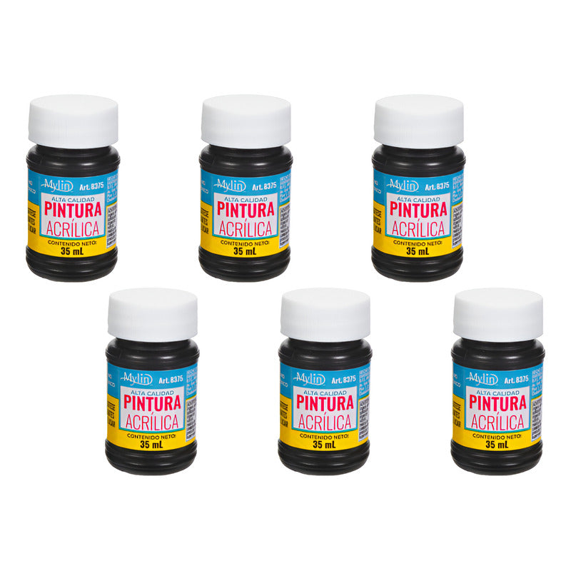 Pintura Acrílica Alta Calidad Color Negro 6 Pz De 35ml Negro