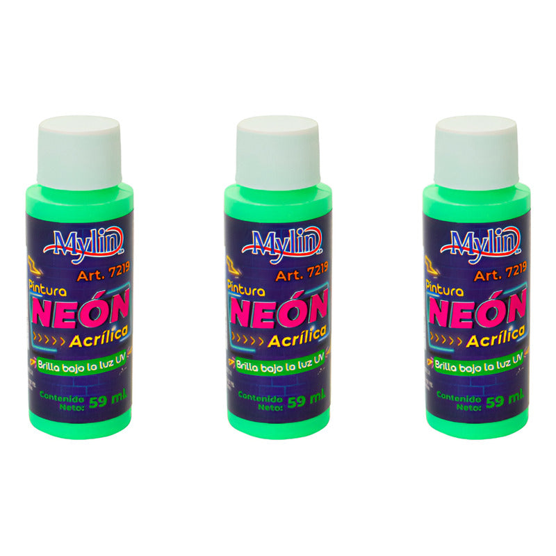 Pintura Acrílica Verde Neón 3 Piezas De 59ml Verde Neón