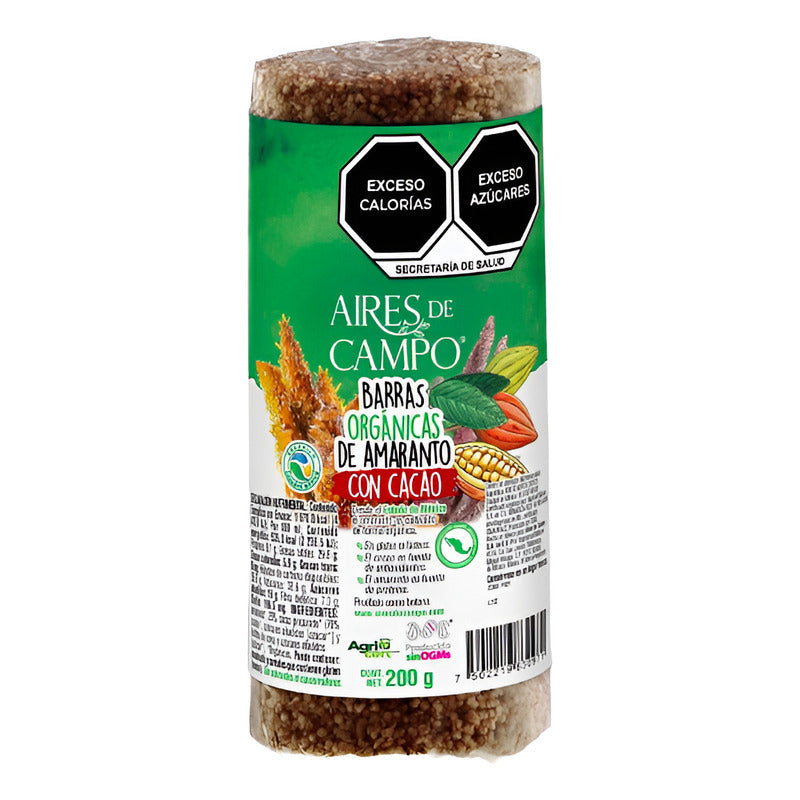Barras De Amaranto Orgánicas Con Cacao 3 Paquetes De 200 G