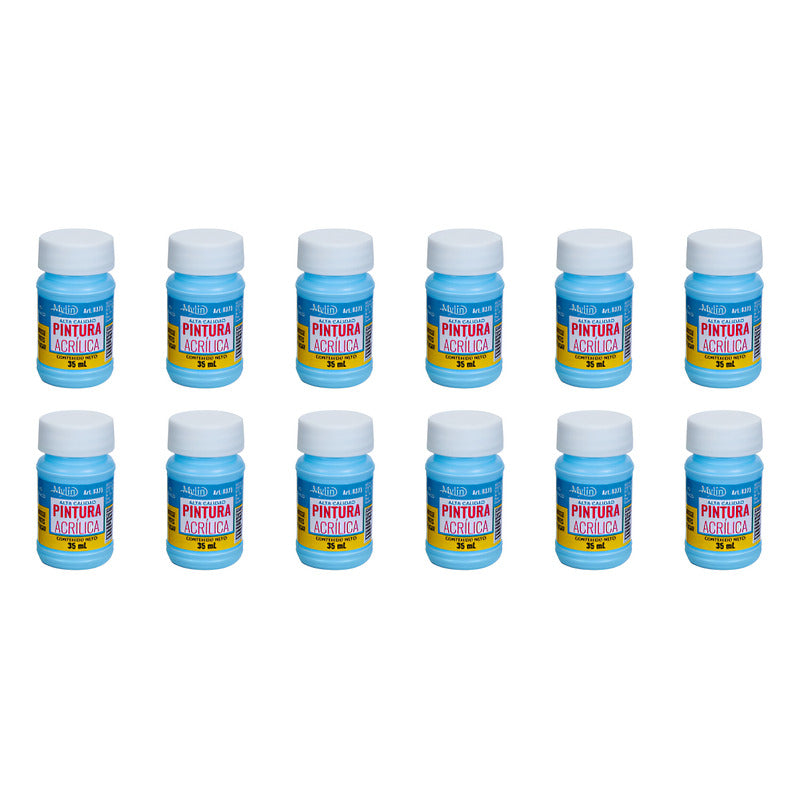 Pintura Acrílica Alta Calidad Color Azul Cielo 12 Pz De 35ml Azul Cielo