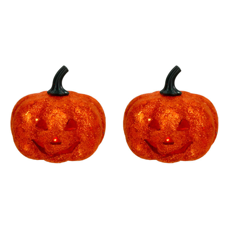 Calabaza Diamantada Color Naranja Con Luz De 12x12cm 2pz