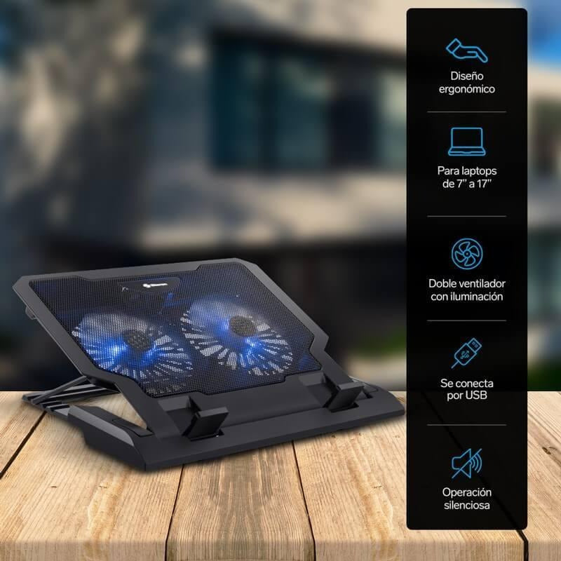 Base De Enfriamiento Para Laptop, Con Ventilación | Com-098 Color 52049 Led Azul