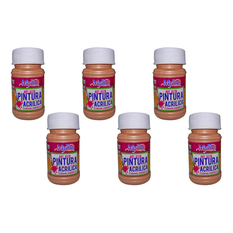 Pintura Acrílica Color Metálico Cobre Brillante 6 Pz De 35ml Cobre