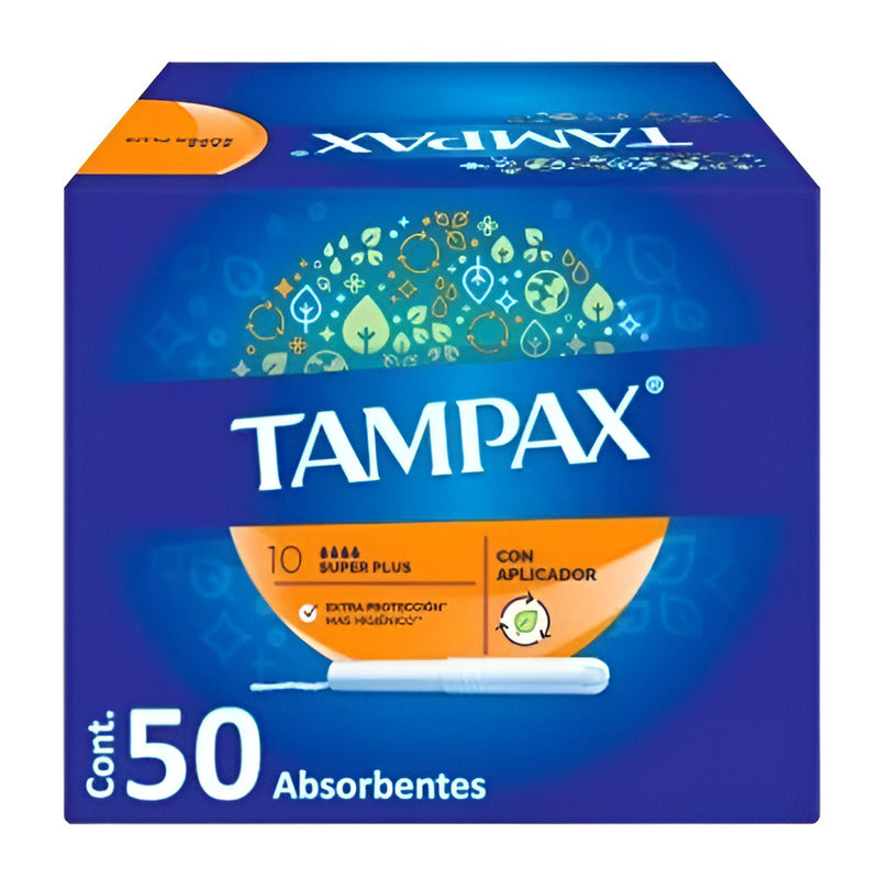 Tampones Tampax Súper Plus Con Aplicador 50 Pzas