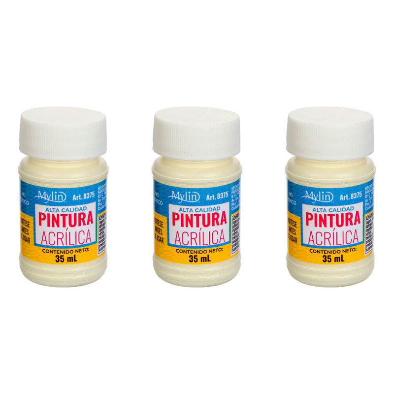 Pintura Acrílica Alta Calidad Color Crema 3 Pz De 35ml Crema