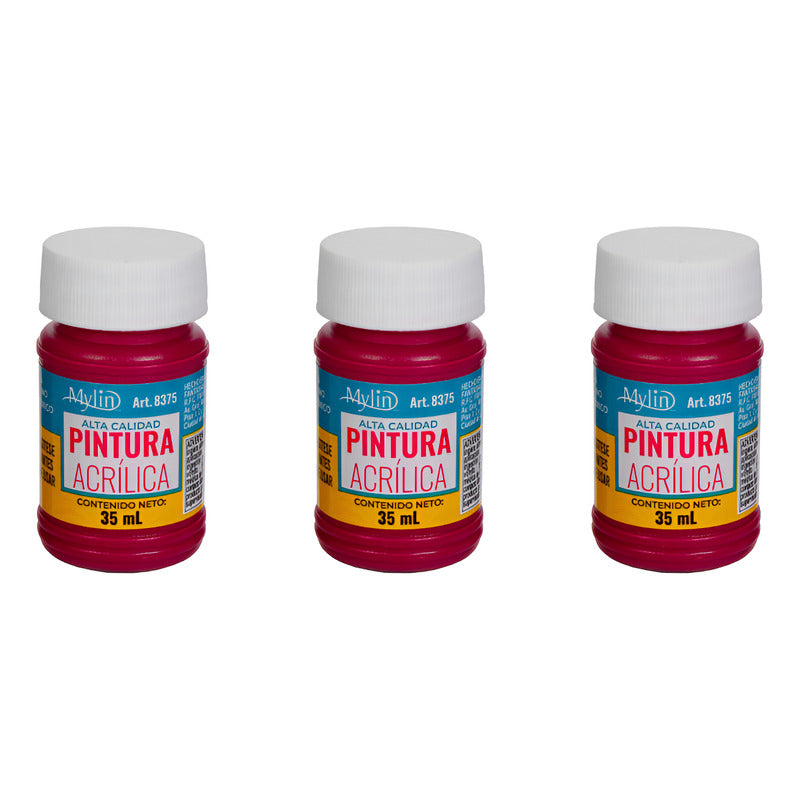 Pintura Acrílica Alta Calidad Color Vino 3 Pz De 35ml Vino