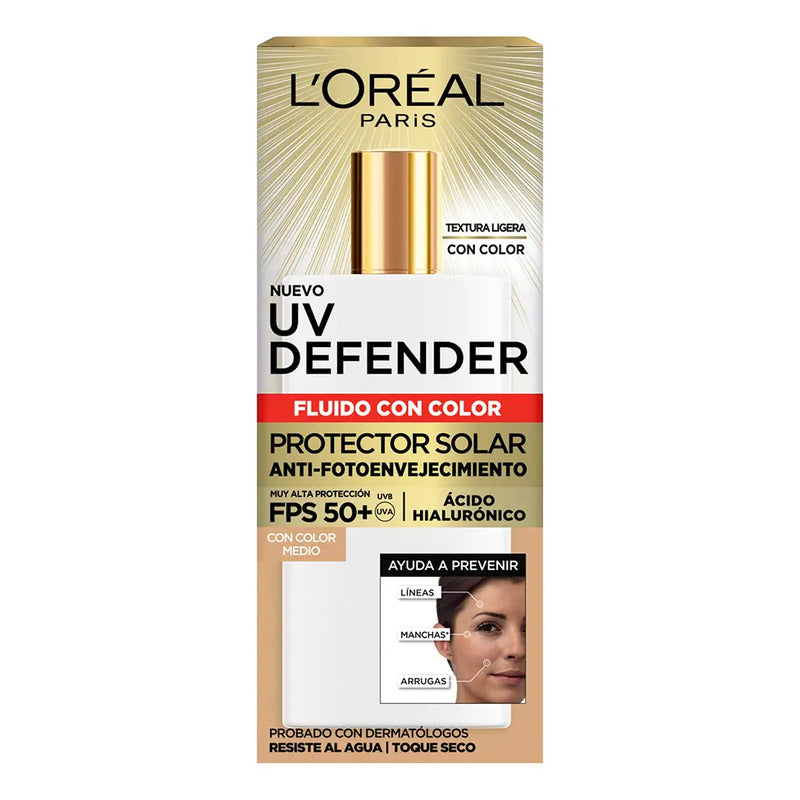 L'oreal Paris Protector Solar Fluid Fps50+ Uv Defender, Tono Medio 40ml