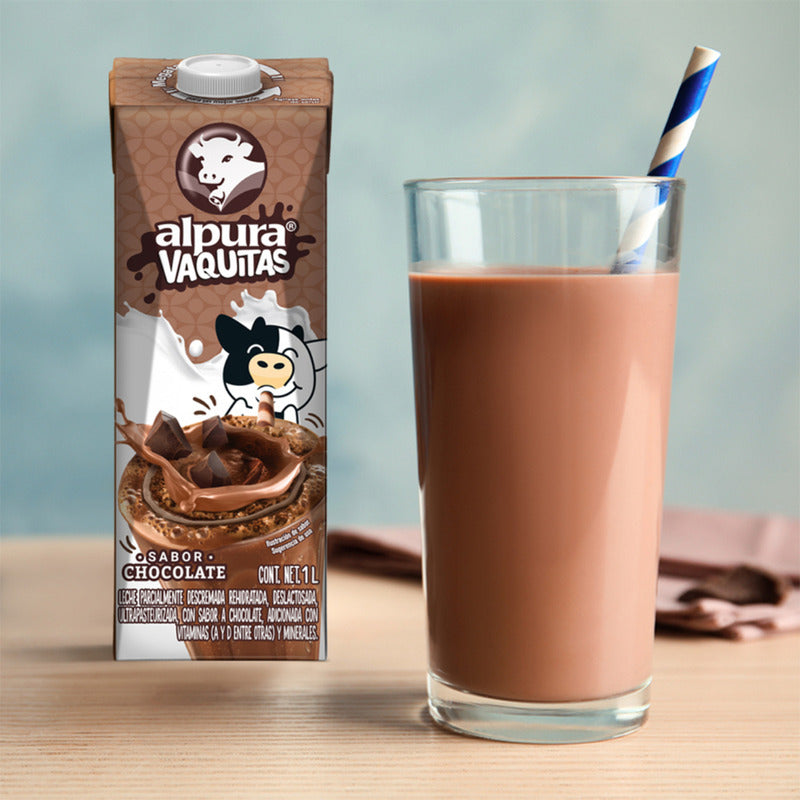 Pack X12 Leche Alpura Vaquitas Sabor A Chocolate 1l