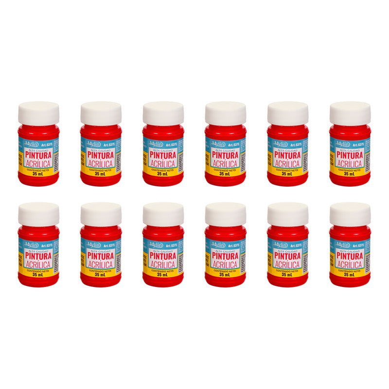 Pintura Acrílica Alta Calidad Color Rojo Oscuro 12 Pz D 35ml Rojo Oscuro