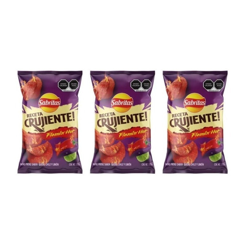 Papas Sabritas Receta Crujiente Flamin Hot 3 Pz De 170 G
