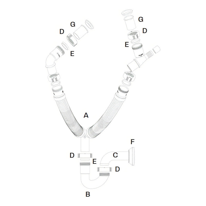 Trampa Céspol Flexible Para Fregadero De Dos Tarjas Coflex Tf-110 Gris