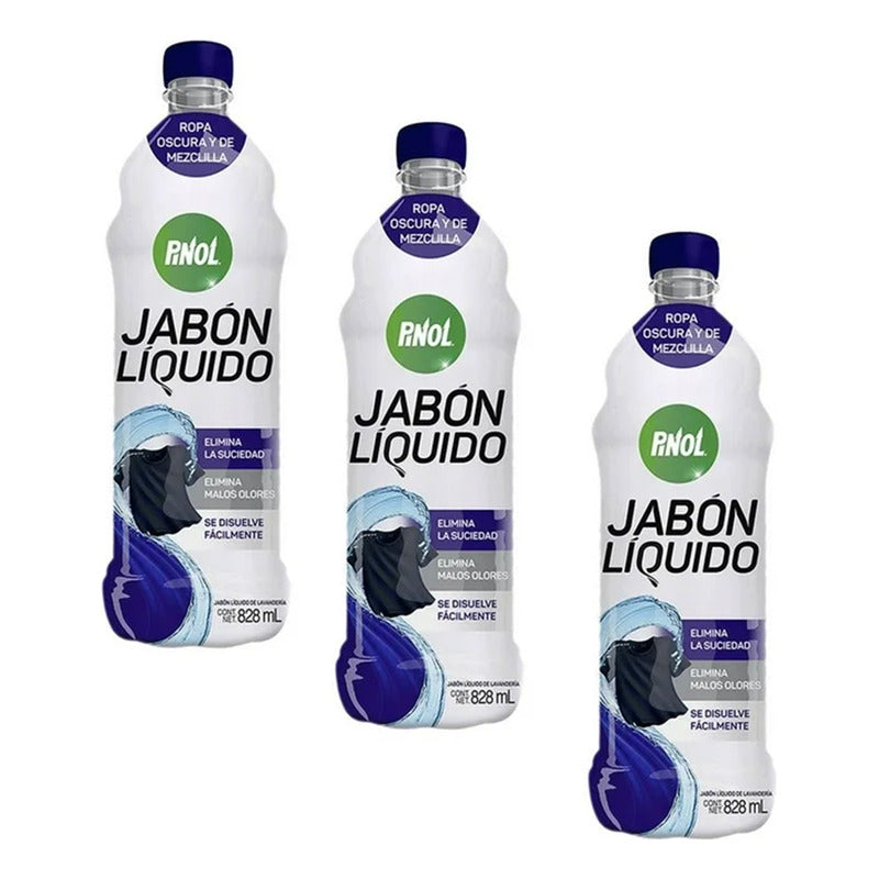 Jabón Líquido Pinol Para Ropa Negra 828 Ml (3 Piezas)
