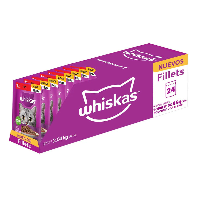 Pack X24 Alimento Húmedo Whiskas Gatos Fillets Res 85g C/u