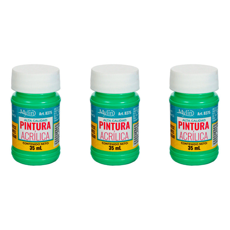 Pintura Acrílica Alta Calidad Color Esmeralda 3 Pz De 35ml Esmeralda