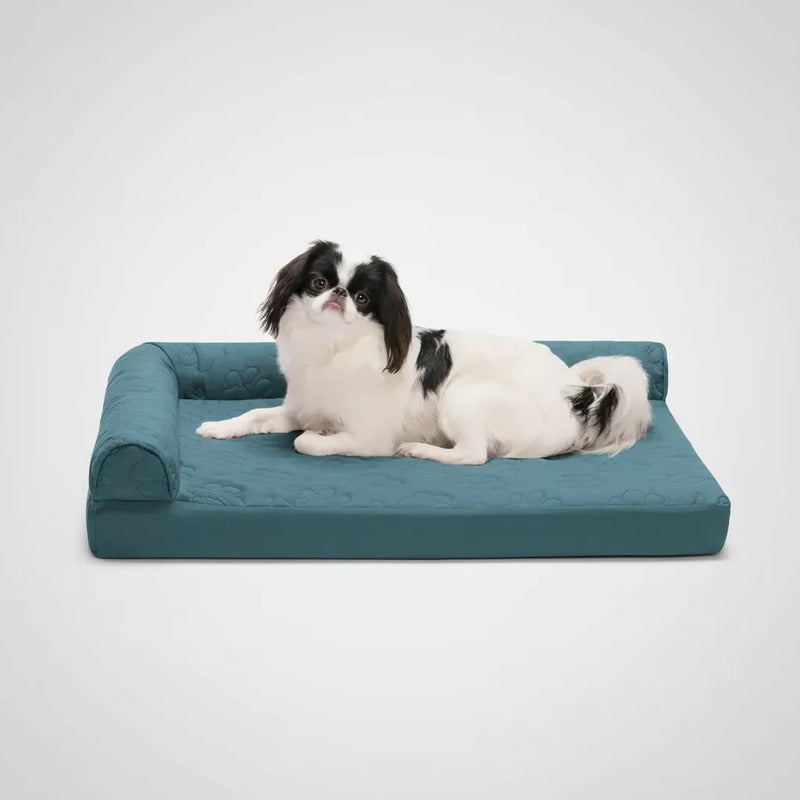 Cama Extendida Patrón Huellas Para Perro, Mediano Azul Petróleo Lounge