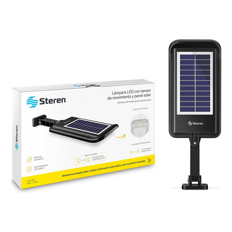 Steren Lámpara Led Con Sensor De Movimiento, Panel Solar | Lam-081 Negro