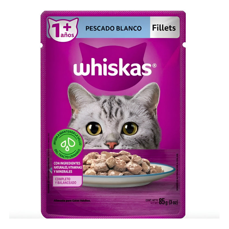 Alimento Whiskas Fillets Pescado Blanco 85g (12 Sobres)