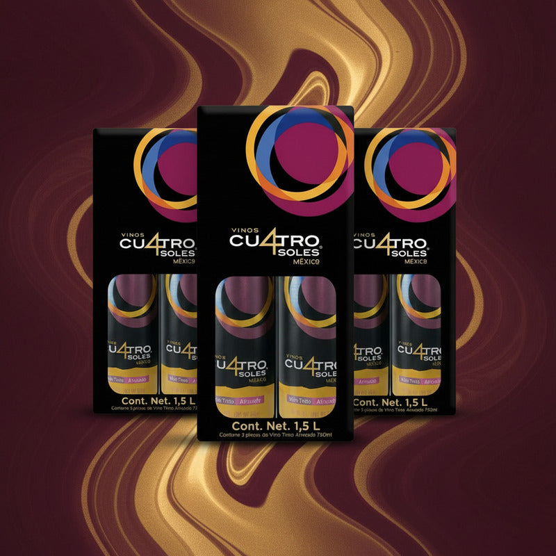 Vino Tinto Cuatro Soles Afrutado 1.5l 750ml C/u (3 Paquetes)