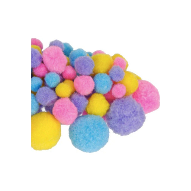Pom Poms Tamaños Surtidos Colores Pastel 6 Piezas Con 30gr