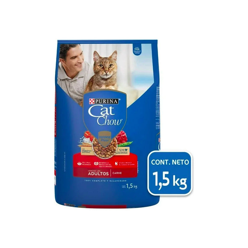 Cat Chow Adulto Defense Plus Carne 3 Piezas De 1.5 Kg