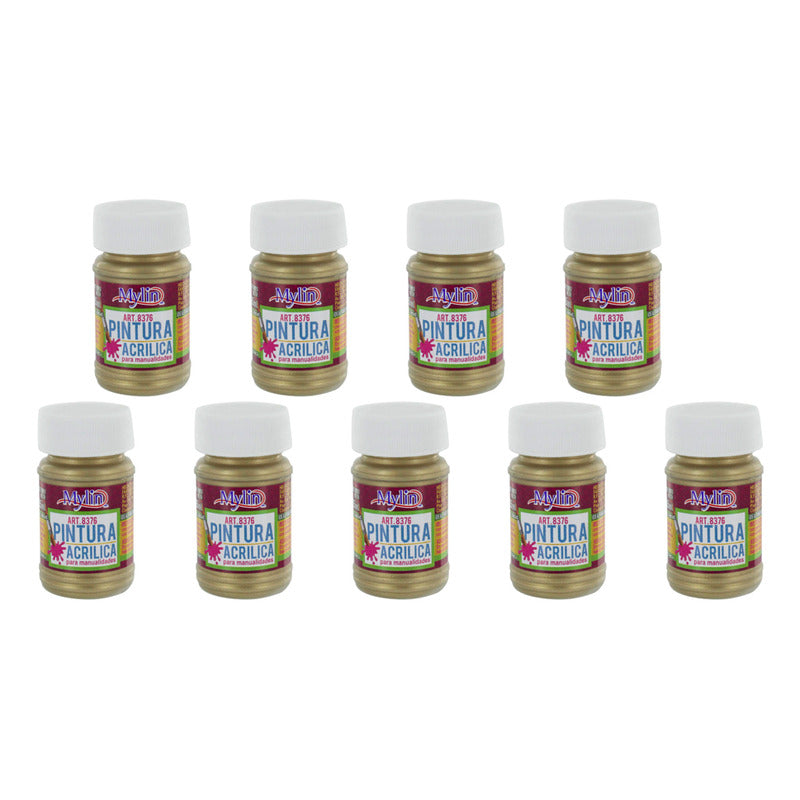 Pintura Acrílica Color Oro Brillante Metálico 9 Pzas De 35ml Oro Brillante