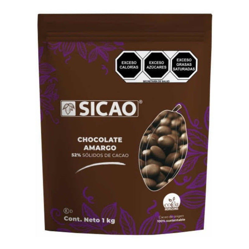 Caja De 10 Bolsas Chocolate Semimargo 52% Cacao Sicao 1 Kg