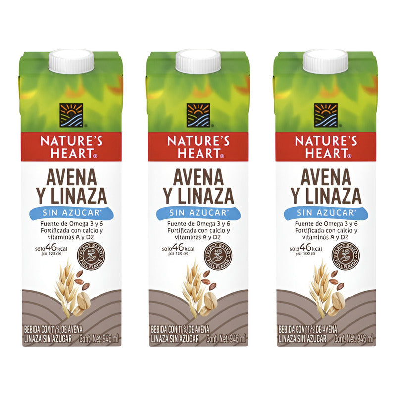 Bebida Nature's Heart Avena Linaza Sin Azucar 3 Pz De 946ml
