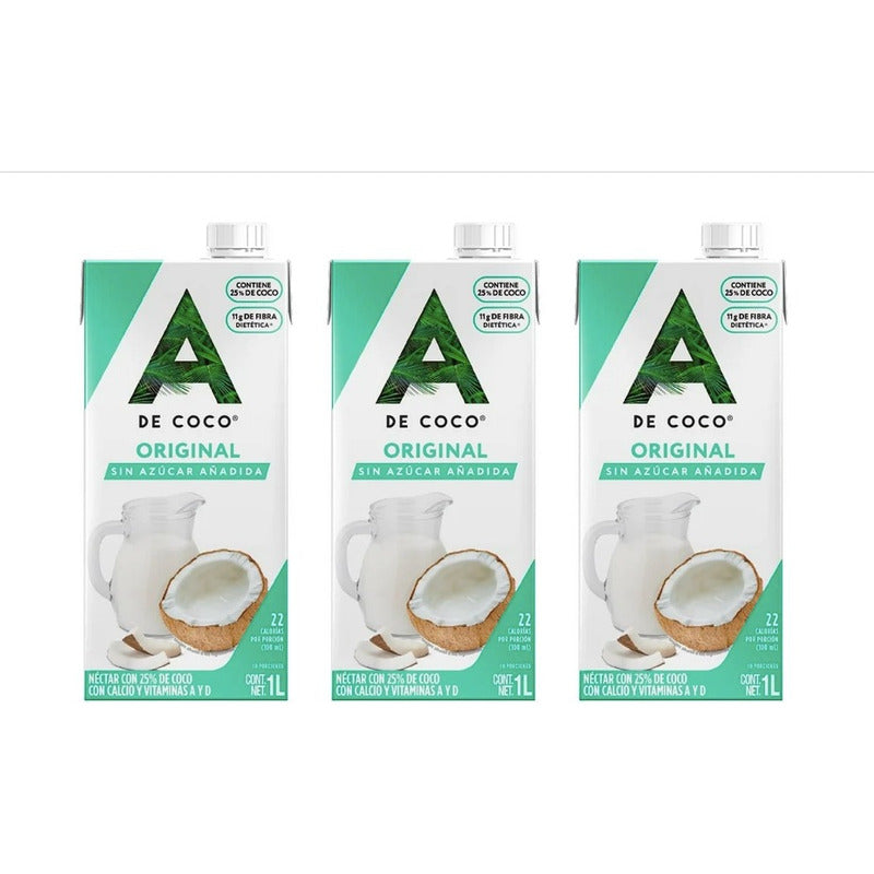 A De Coco Original Nectar De Coco Sin Azucar 3 Pz De 1 Litro