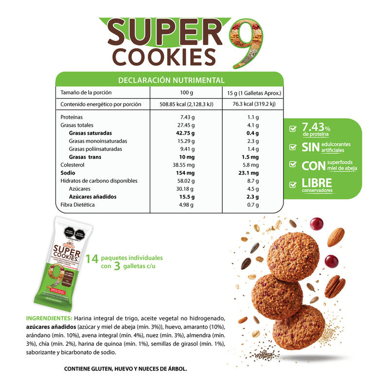 Galletas Taifeld's Super Cookies Con Arándano Y Miel 630g Sin Conservadores