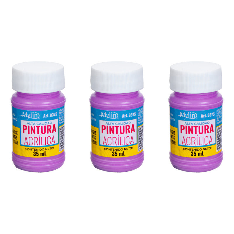 Pintura Acrílica Alta Calidad Color Violeta 3 Pz De 35ml Violeta