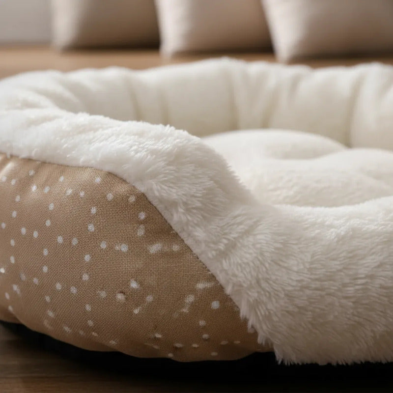 Cama Ovalada Borde Alto Diseño Polka Rosa Para Perro, Chico Rosa Circular