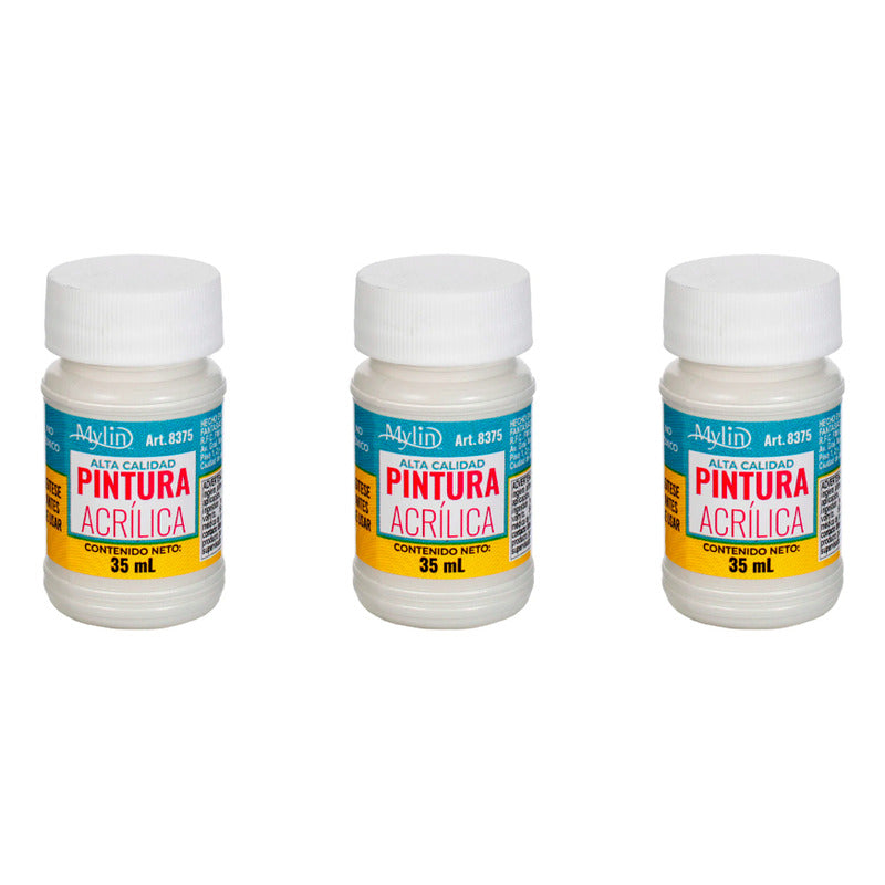 Pintura Acrílica Alta Calidad Color Gris Perla 3 Pz De 35ml Gris Perla