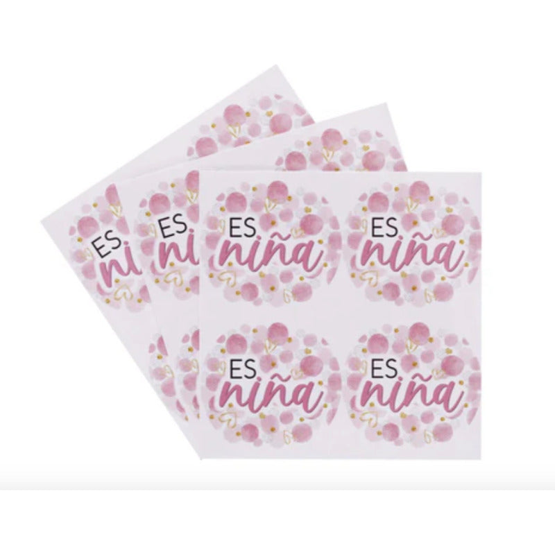 Etiqueta Rosa Para Baby Shower Es Niña De 4.5x4.5cm 12 Pz Rosa