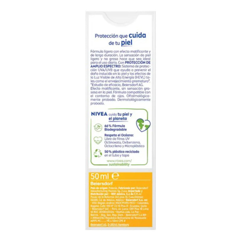Nivea Protector Solar Control Brillo Sun Facial 50ml, Bloqueador Solar