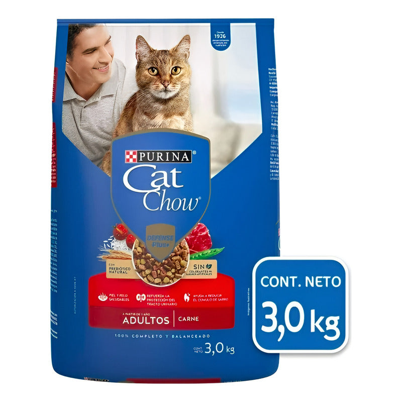 Cat Chow Adulto Defense Plus Carne 3 Piezas De 3 Kg