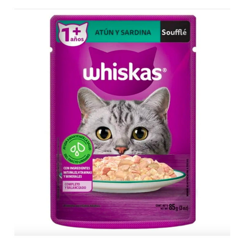 Alimento Gato Whiskas Soufflé Atún Y Sardina 85g (24 Sobres)