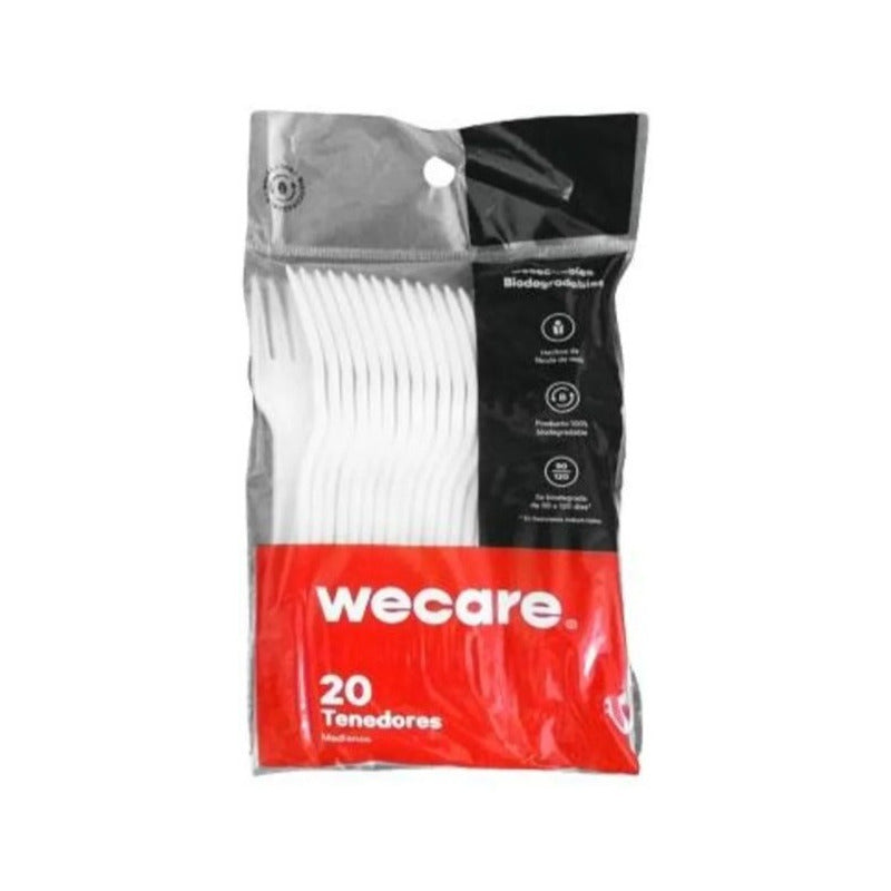 Tenedor Desechable Wecare Mediano Biodegradable 5paq 20 C\u