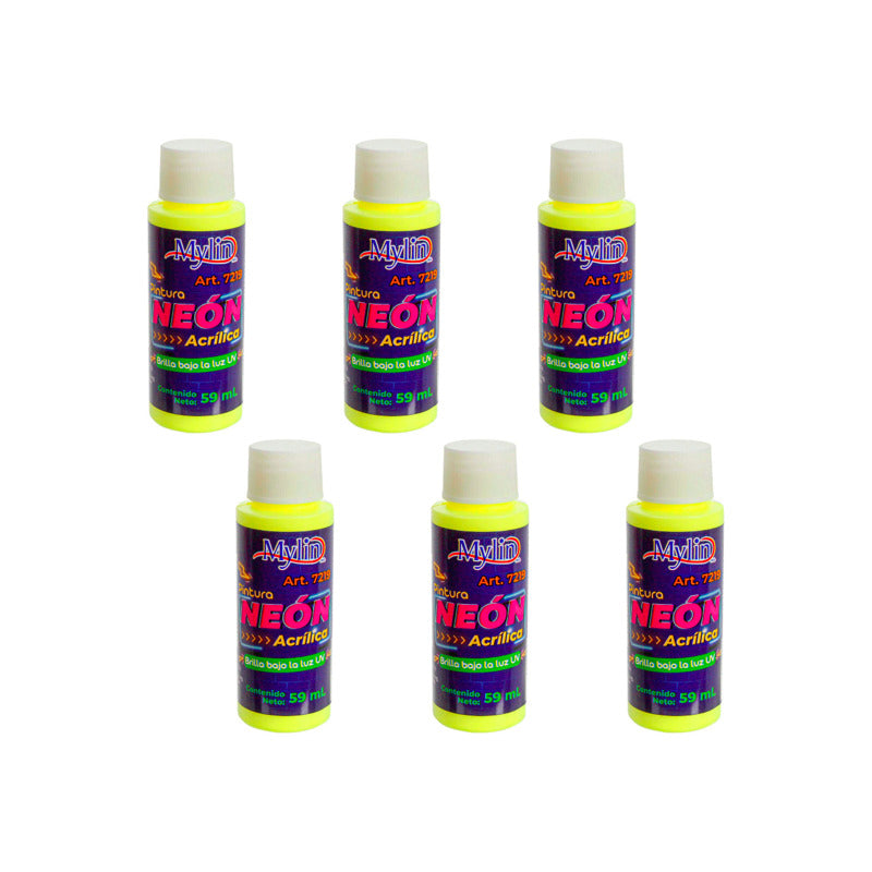 Pintura Acrílica Amarillo Neón 6 Piezas De 59ml Amarillo Neón