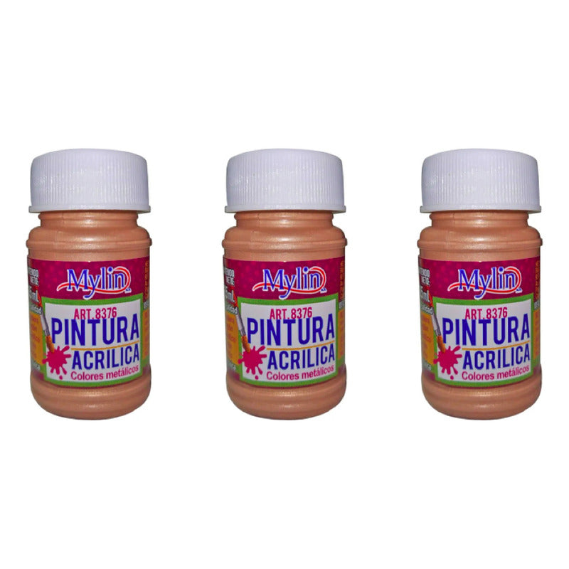 Pintura Acrílica Color Metálico Cobre Brillante 3 Pz De 35ml Cobre Brillante