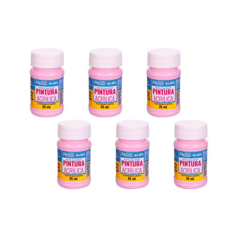 Pintura Acrílica Alta Calidad Color Rosa Chicle 6 Pz De 35ml Rosa Chicle
