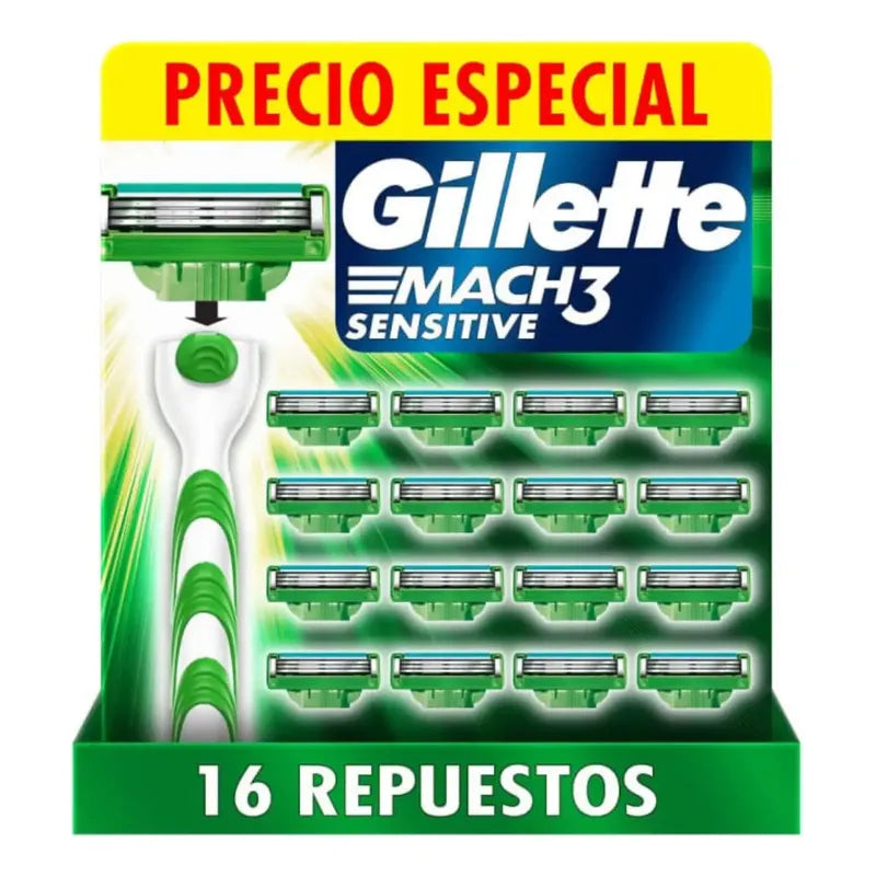 16 Repuestos Gillette Mach3 Sensitive Para Afeitar