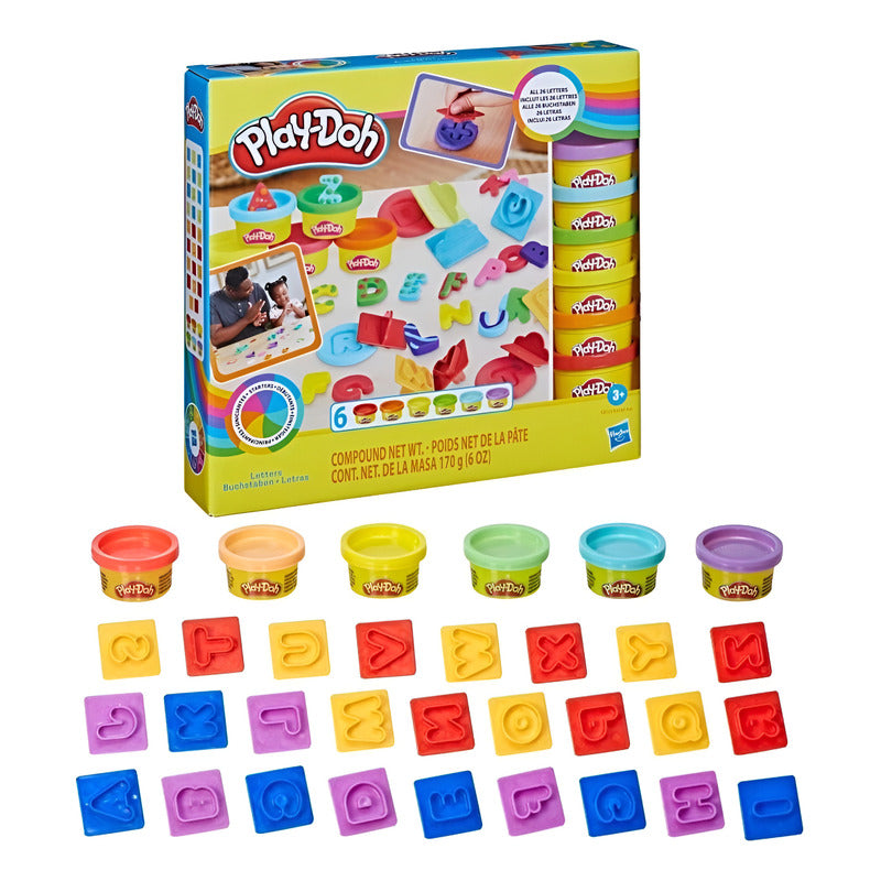 Hasbro Play-doh 26 Sellos Letras,  6 Botes Plastilina 28 Gr Varios