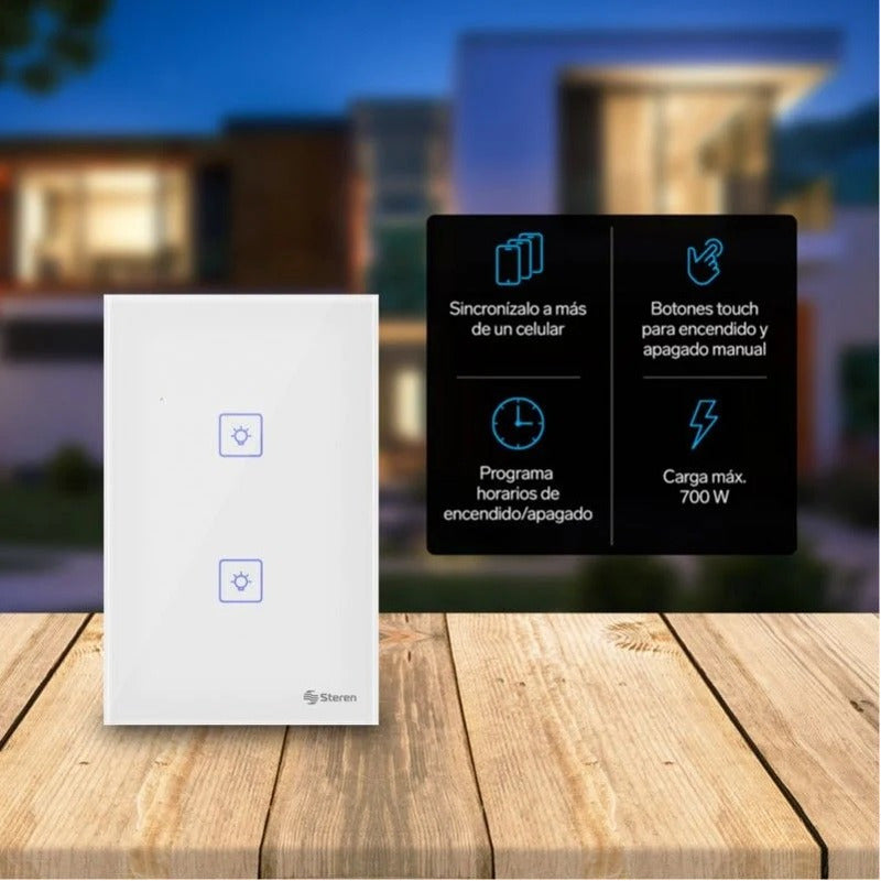 Apagador Wi-fi De Pared  Doble Steren Shome-110 10 A 110v Blanco