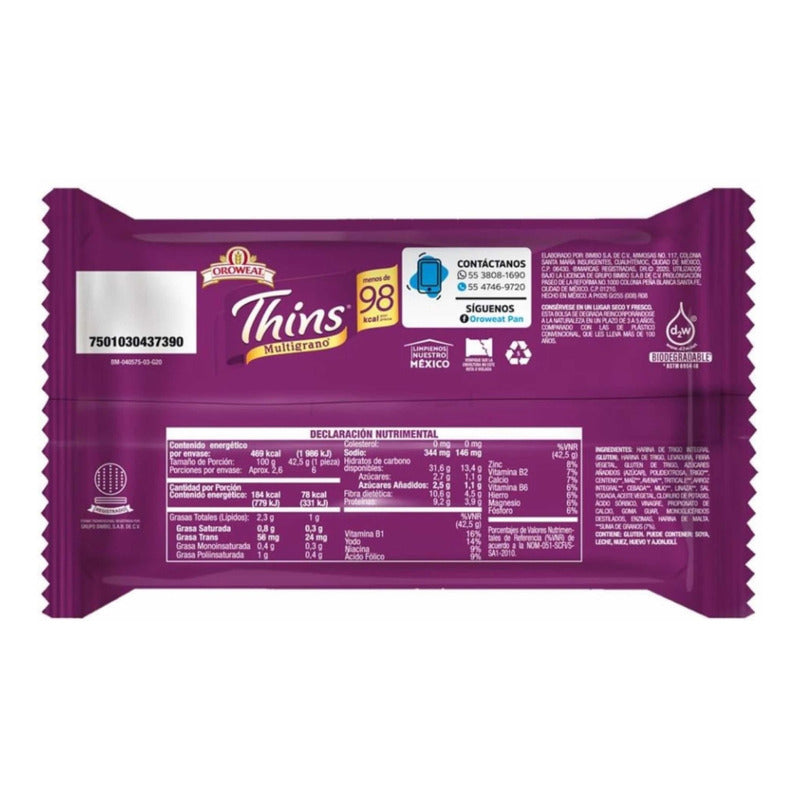 Pan De Granos Enteros Oroweat  255g 3 Paquetes